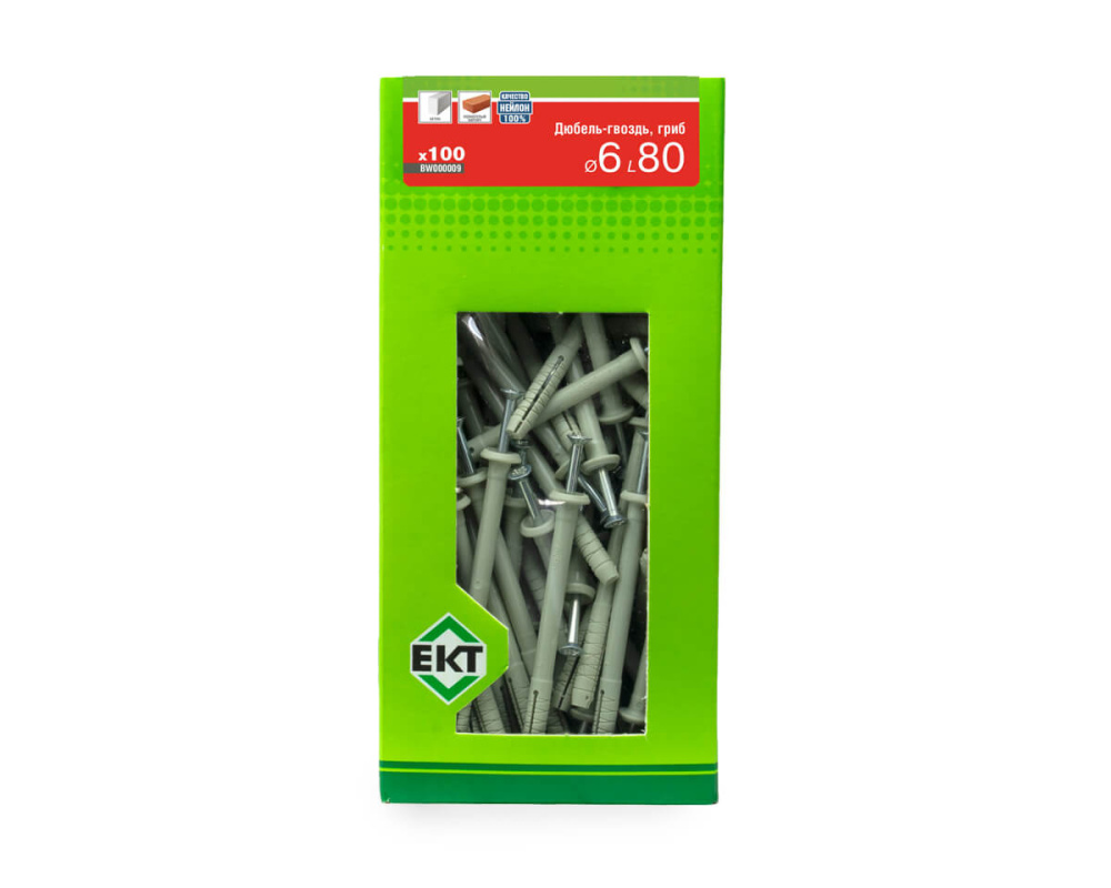 Дюбель-гвоздь GL, 6x80 гриб, нейлон, ЕКТ (кор. с окном/100шт)